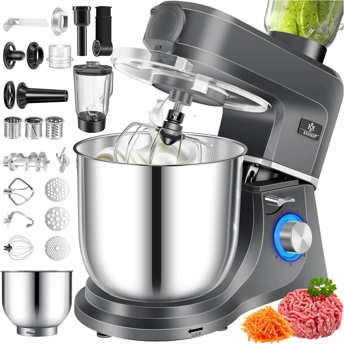 Küchenmaschine 1500W 5,5L 3in1 Anthrazit