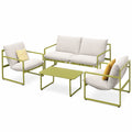 Grand patio 4-teiliges Gartenmöbelset für 4 Personen mit Kissen, Outdoor-Lounge mit Sofa, 2 Sesseln und Tisch, ideal für Terrasse und Balkon (Grün)