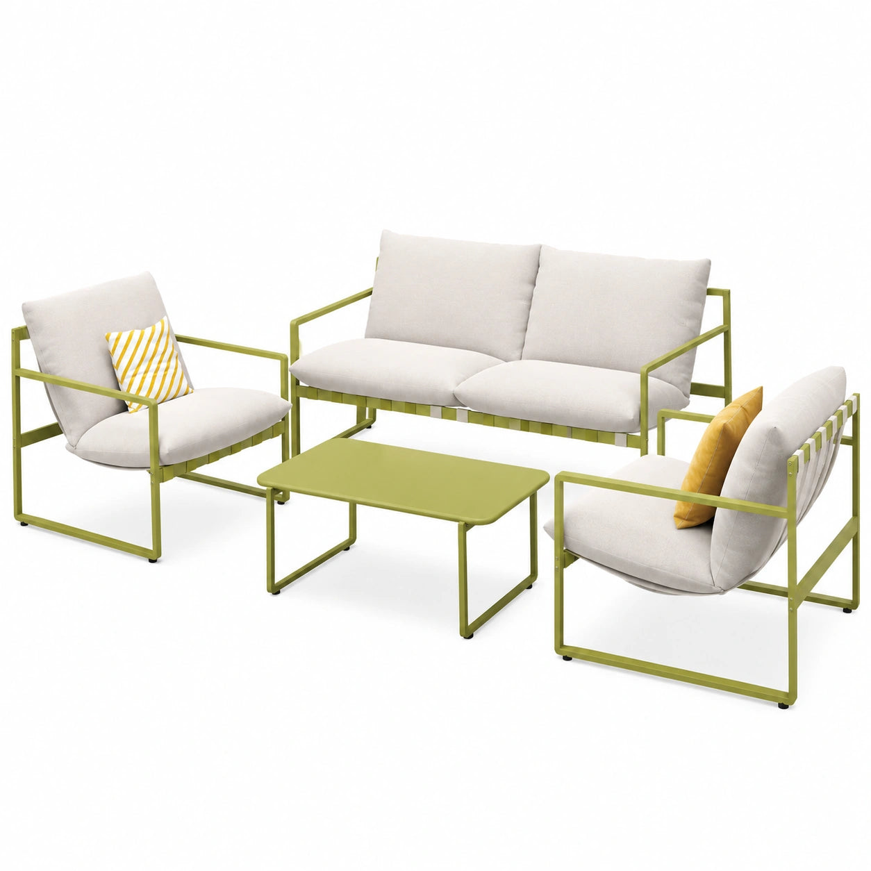 Grand patio 4-teiliges Gartenmöbelset für 4 Personen mit Kissen, Outdoor-Lounge mit Sofa, 2 Sesseln und Tisch, ideal für Terrasse und Balkon (Grün)