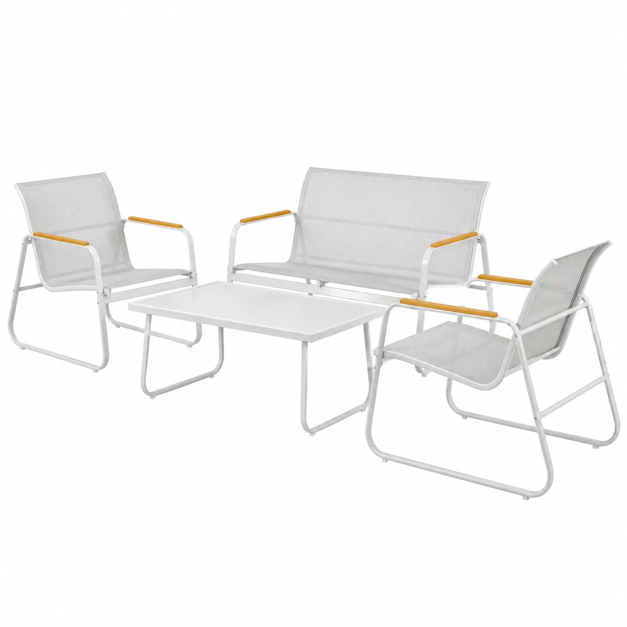 Hochwertiges Blumtal Gartenmöbel-Set für 4 Personen – Stilvolle Terrassenlounge mit Sesseln, Bank und Tisch in Grau