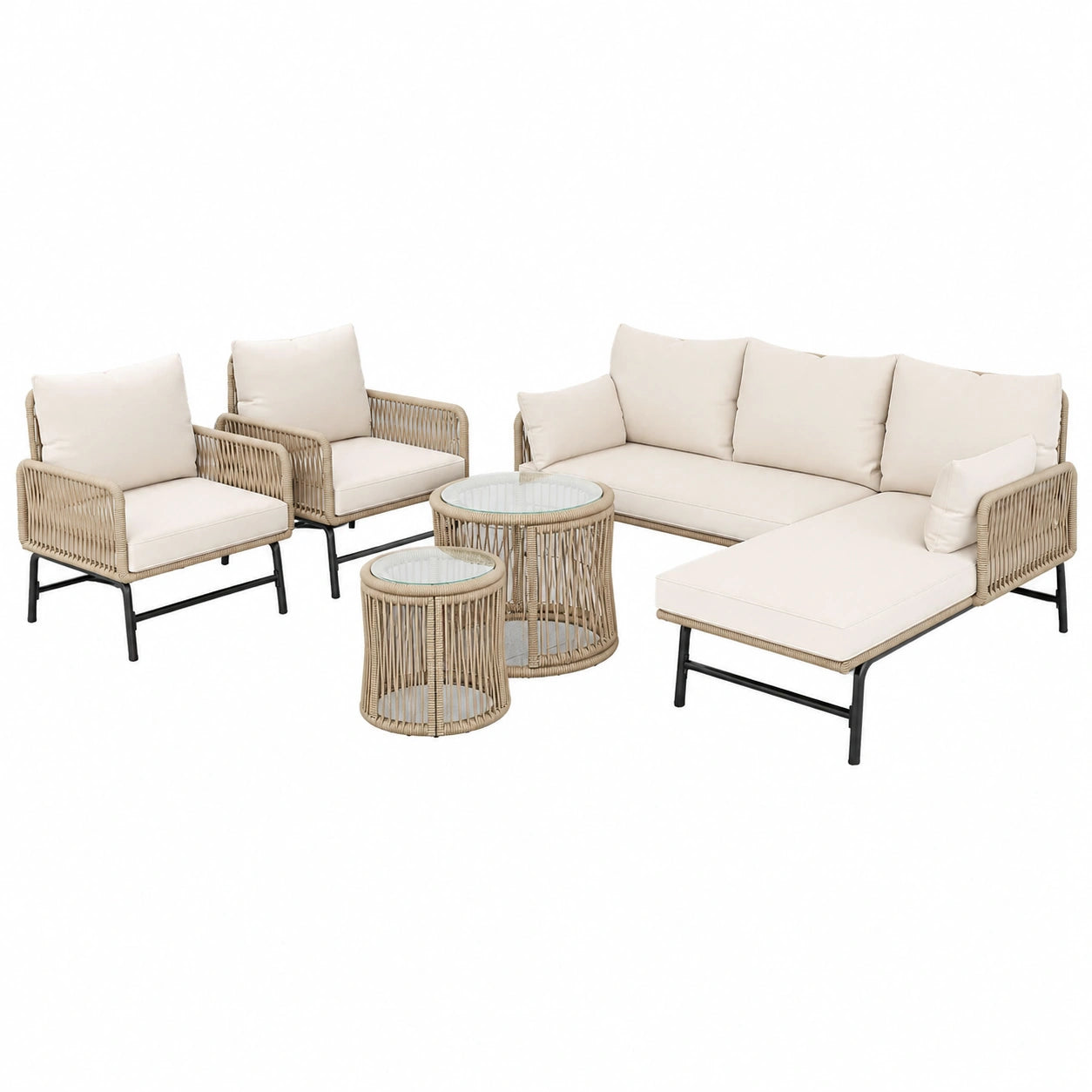 Moderne Gartenlounge-Set mit strapazierfähigem Seildesign, 6-teilig, inklusive Kissen