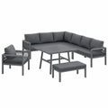 Hochwertiges Garten-Sofa Set für 8 Personen, L-Form mit langlebigem Eisenrahmen, elegante Marmor-Glasplatte, wetterfeste Polsterung in Grau