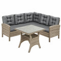 Wetterfestes Rattan Gartenmöbel Set mit Esstisch, Grau - Outdoor Lounge für Balkon
