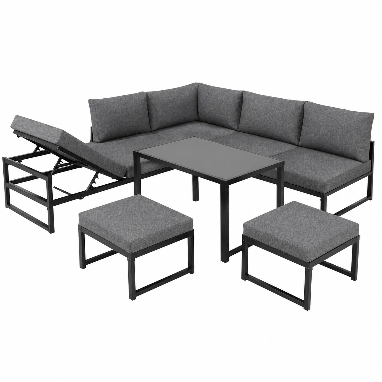 Aluminium Garten-Loungesessel Set mit Verstellbarer Rückenlehne und Weichen Polstern, Grau