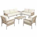 7-teiliges Gartenmöbelset aus PE-Rattan mit Tisch und abnehmbaren Kissen, Beige