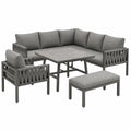 Graues Gartenmöbel-Set mit Seiloptik, verschiebbaren Beinen und gehärtetem Glastisch
