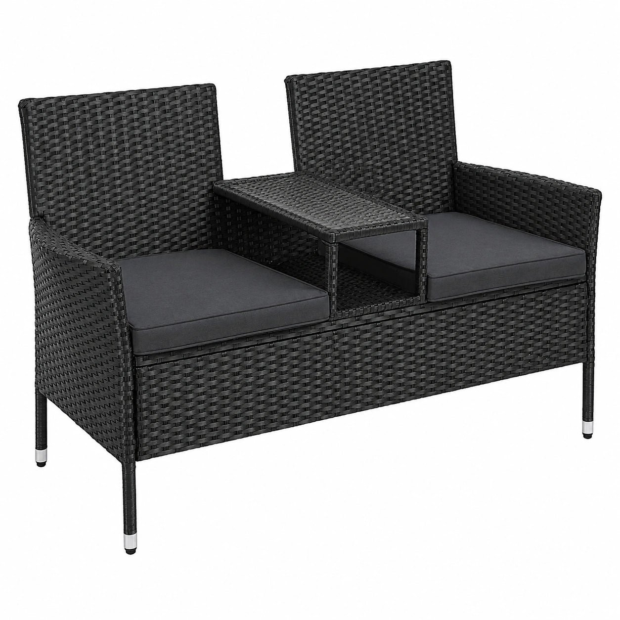 SONGMICS Polyrattan Balkonmöbel Set mit Kissen, Schwarz-Dunkelgrau, wetterfest für Garten und Terrasse